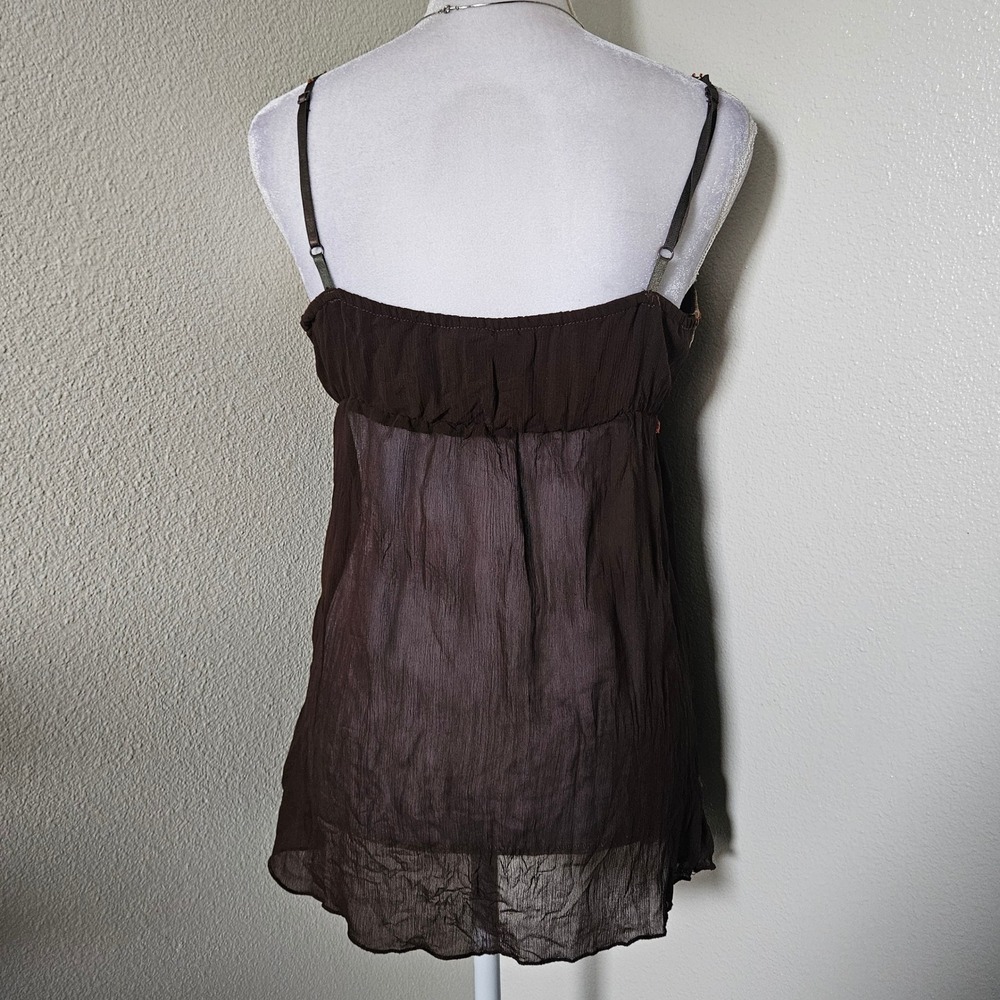 Caramel Fashion Brown Velvet Beaded Coin Babydoll Camisole Top Y2K Boho - Picture 3 of 6